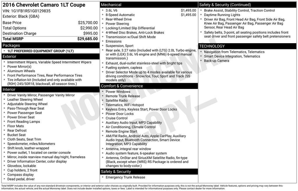 2016 Chevrolet Camaro 1LT