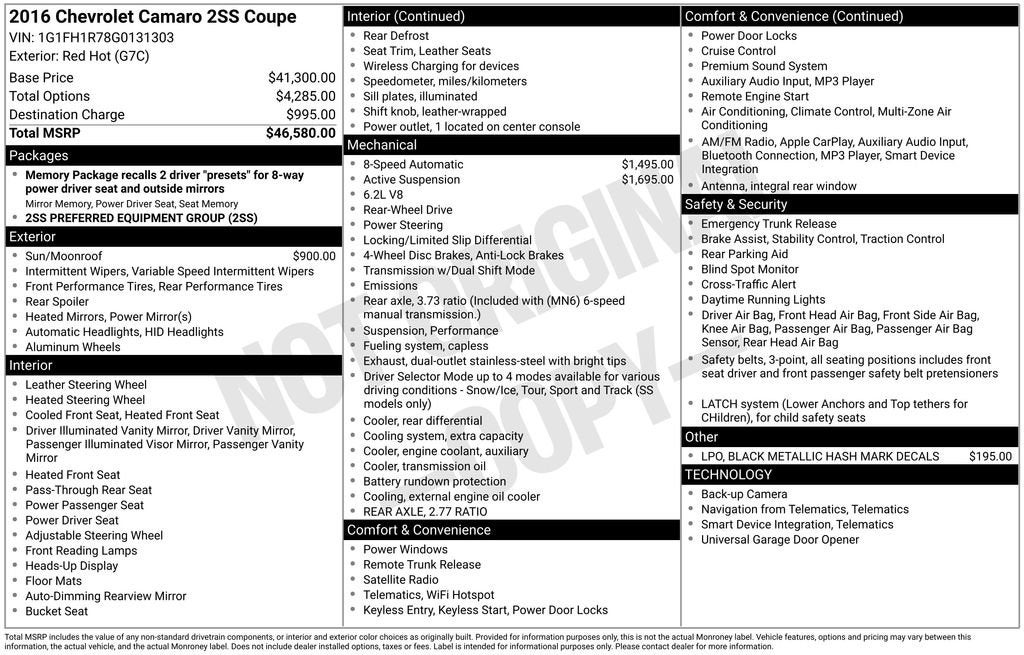 2016 Chevrolet Camaro 2SS