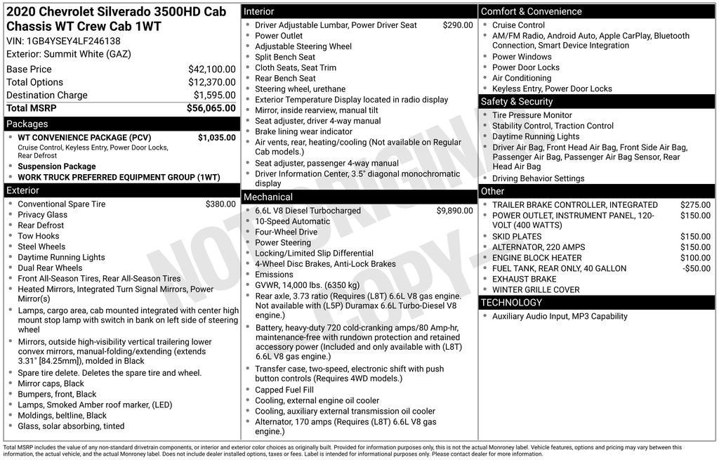 2020 Chevrolet Silverado 3500 HD Chassis Cab Work Truck