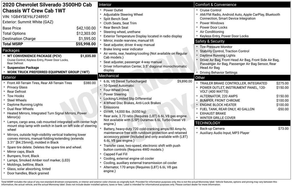2020 Chevrolet Silverado 3500 HD Chassis Cab Work Truck