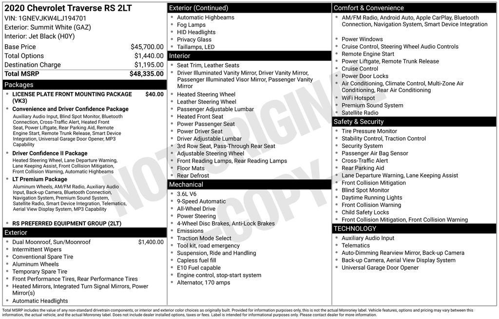 2020 Chevrolet Traverse RS