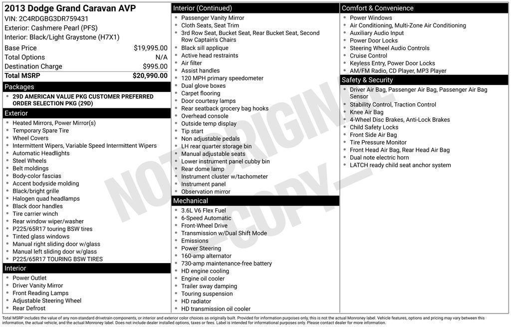 2013 Dodge Grand Caravan American Value Pkg