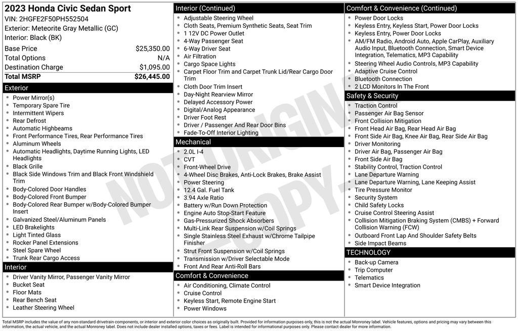 2023 Honda Civic Sedan Sport