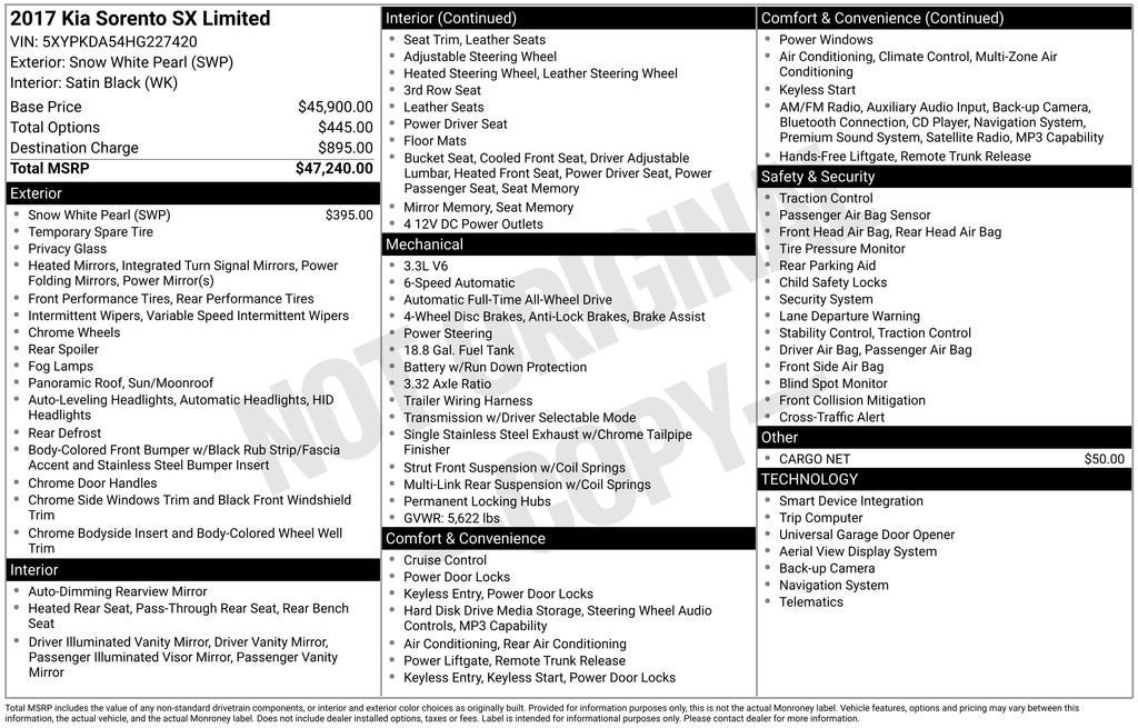 2017 Kia Sorento SXL V6